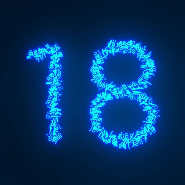Scattered Blue Neon Character Isolated Black Background — Stock Photo, Image