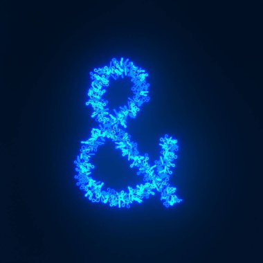 Dağınık mavi neon karakter siyah bir arkaplan üzerinde izole