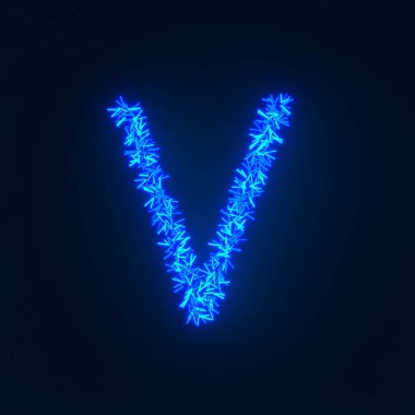 Dağınık mavi neon karakter siyah bir arkaplan üzerinde izole