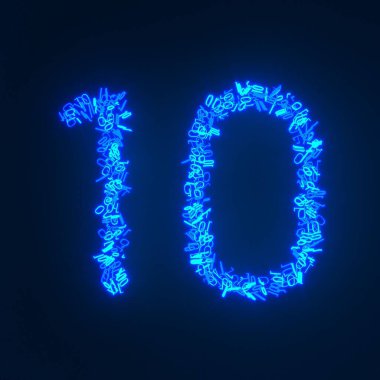 Dağınık mavi neon karakter siyah bir arkaplan üzerinde izole