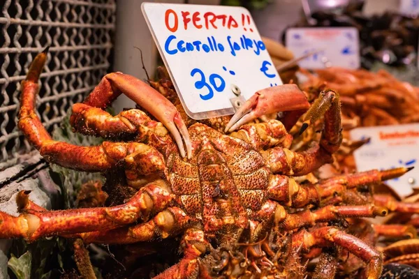 Spinkrab Een Markt Coruna Spanje Het Teken Vertaald Naar Het — Stockfoto