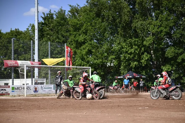 Grupo Motociclistas Competindo Durante Evento Motocicleta Halle Saxônia Anhalt Alemanha — Fotografia de Stock
