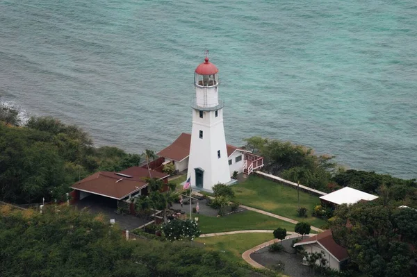 High Angle View White Lighthouse Sea — Stock Photo, Image