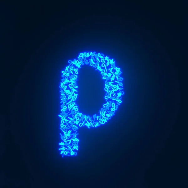 Verstreute Blaue Leuchtschrift Isoliert Auf Schwarzem Hintergrund — Stockfoto