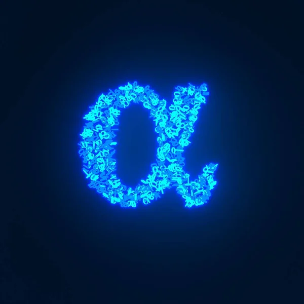 Verspreid Blauw Neon Karakter Geïsoleerd Een Zwarte Achtergrond — Stockfoto