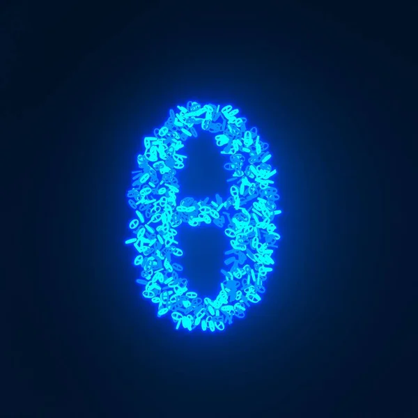Caracterul Neon Albastru Împrăștiat Izolat Fundal Negru — Fotografie, imagine de stoc