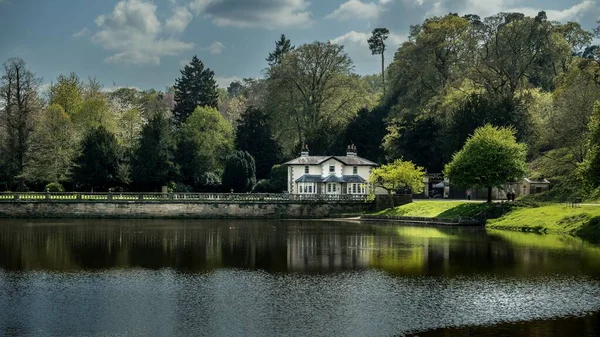 Big House Lakeshore Surrounded Lush Greenery — Stock Photo, Image