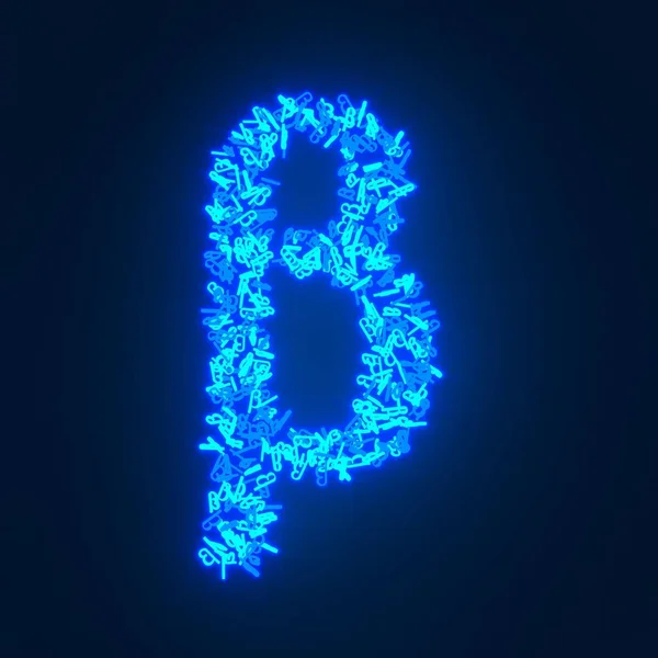 Scattered Blue Neon Character Isolated Black Background — Stock Photo, Image