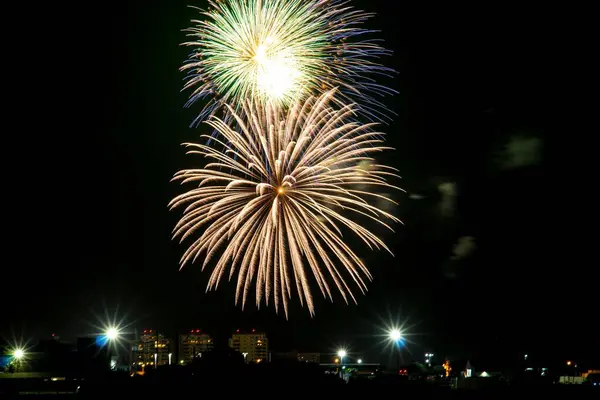 View Beautiful Fireworks City Night — Stock Photo, Image