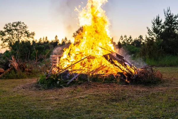 Closeup Shot Fireplace Burning Forest — Stock Photo, Image