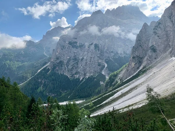 Elbűvölő Táj Alpokban Erdőkkel Lábukban — Stock Fotó
