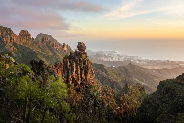 Panoramic View Majestic Mountains Dusk Adeje Town Bottom — Stock Photo, Image