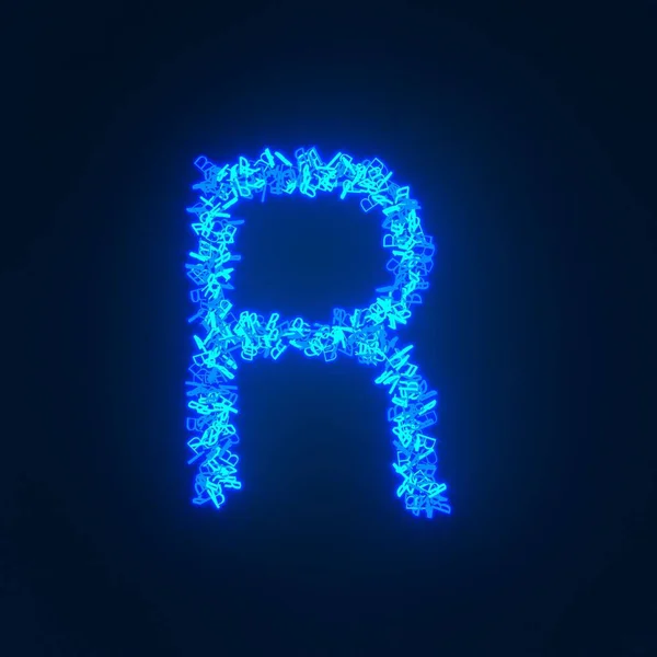 Scattered Blue Neon Character Isolated Black Background — Stock Photo, Image