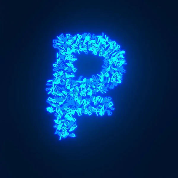 Scattered Blue Neon Character Isolated Black Background — Stock Photo, Image