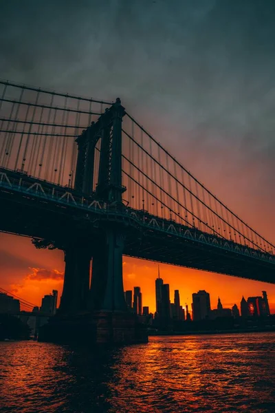 Une Vue Fascinante Sur Pont Manhattan Coucher Soleil — Photo