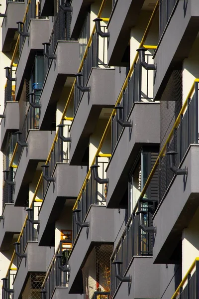 Tiro Vertical Fachada Simétrica Edifício Moderno San Paulo Com Padrão — Fotografia de Stock