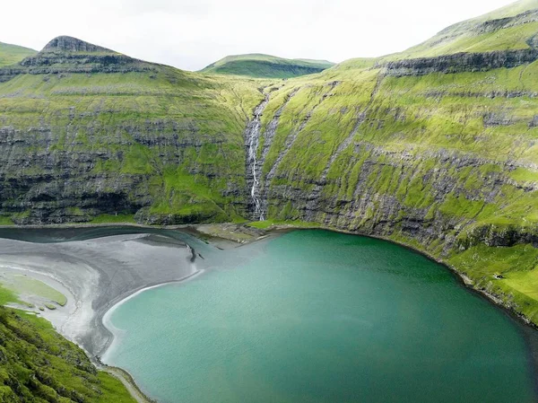 Uno Scenario Una Laguna Sulle Colline Saksun Isole Faroe — Foto Stock