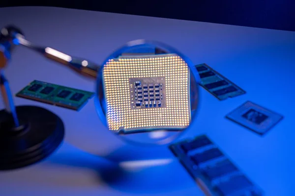 Een Close Van Cpu Blauwe Achtergrond — Stockfoto