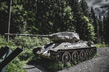 Slovenya çevresindeki yeşilliklerle sınırlarda güzel bir tank görüntüsü.