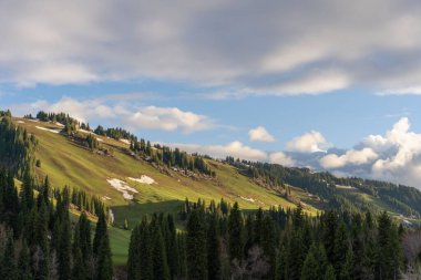 Arka planda manzaralı tarlaları ve dağları olan bir kırsal bölge.