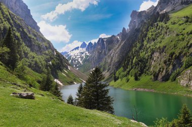 İsviçre, Alpstein 'deki Falensee gölünün manzarası.