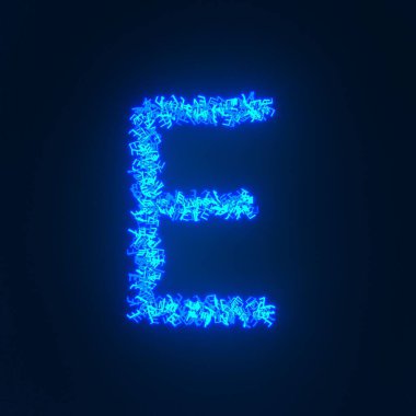 Dağınık mavi neon karakter siyah bir arkaplan üzerinde izole