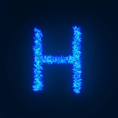 Dağınık mavi neon karakter siyah bir arkaplan üzerinde izole