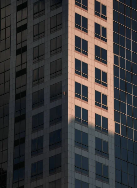 Karanlık Pencereli Yeni Inşa Edilmiş Modern Binanın Dikey Görüntüsü — Stok fotoğraf