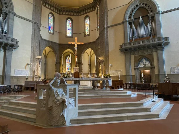 Interior Catedral Florença Com Esculturas Antigas Afrescos Cruz Cristã Itália — Fotografia de Stock