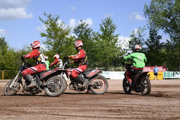 Group Bikers Dusty Road Motorcycle Event Saxony Anhalt Germany — Stock Photo, Image