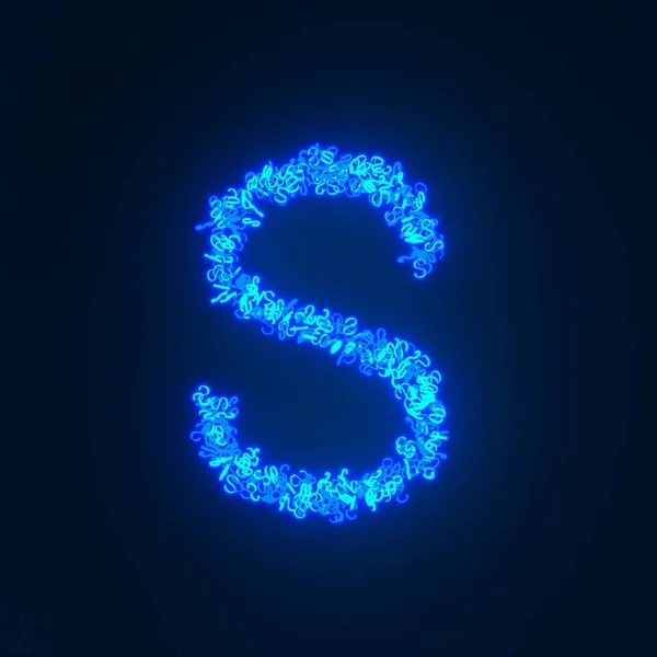 Verspreid Blauw Neon Karakter Geïsoleerd Een Zwarte Achtergrond — Stockfoto