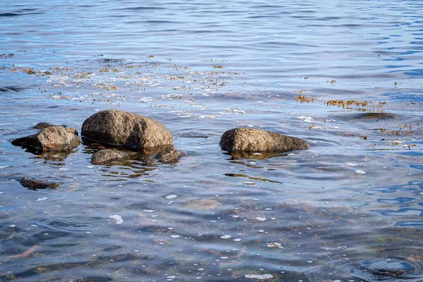 Grupa Olbrzymich Kamieni Pobliżu Plaży Wodzie — Zdjęcie stockowe