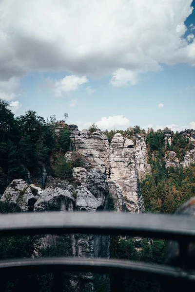 Une Vue Depuis Pont Observation Des Magnifiques Rochers Bastei Dans — Photo
