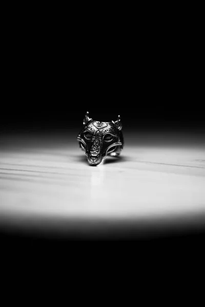 Vertical Shot Vintage Wolf Ring White Light Spot — Stock Photo, Image