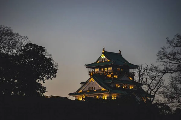 Kvällsutsikt Över Det Berömda Slottet Osaka Ett Unescos Världsarv Japan — Stockfoto