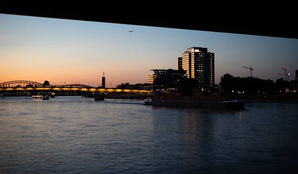 Sonnenuntergang Köln Unten Fluss — Stockfoto