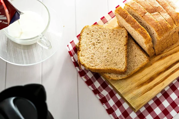 Pane Integrale Integrale Con Fermentazione Naturale Una Scena Colazione Pausa — Foto Stock