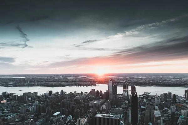 New York Skyline Vue Coucher Soleil Photo Prise Sur Empire — Photo