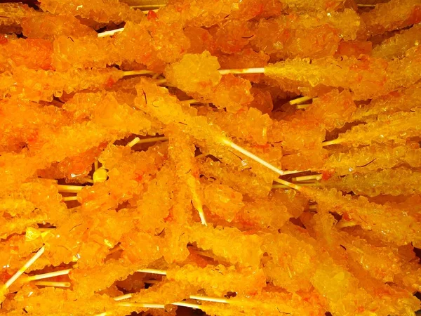 Top View Closeup Saffron Rock Candies Stick — Stock Photo, Image