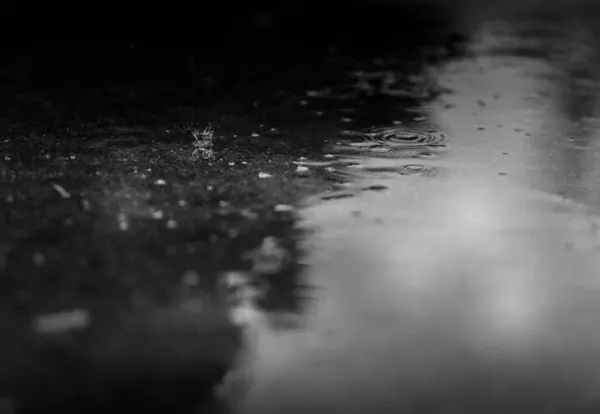 Μια Μικρή Σταγόνα Βροχής Πέφτει Στο Τσιμέντο Κατά Διάρκεια Μιας — Φωτογραφία Αρχείου