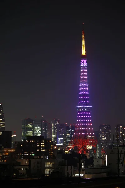 Vertikální Záběr Tokijské Věže Ozářený Noci Japonsku — Stock fotografie