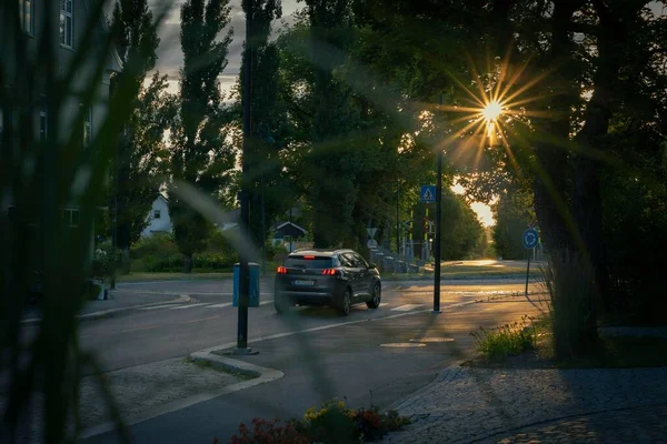 Trafic Dans Rond Point Pendant Heure Dorée — Photo