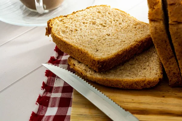 Laib Brot Oder Vollkornbrot Mit Natürlicher Fermentation Der Frühstücksszene Oder — Stockfoto