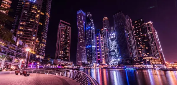 Night View Dubai Skyscrapers — Stock Photo, Image