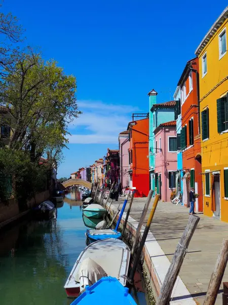 ヴェネツィア ブラーノ島の海岸にカラフルな明るい建物の垂直ショット — ストック写真