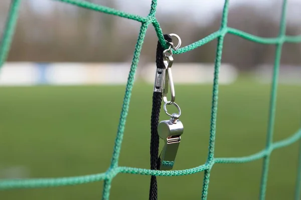 Close Metal Whistle Hanging Goal Net — Stock Photo, Image