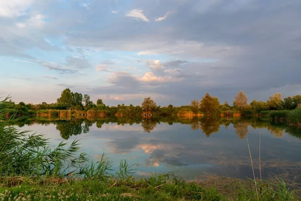 Splendida Vista Sul Lago Che Riflette Gli Alberi Sulla Riva — Foto Stock