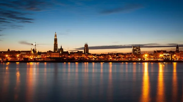 Schöne Aussicht Auf Die Schelde Und Antwerpen Bei Sonnenuntergang Belgien — Stockfoto