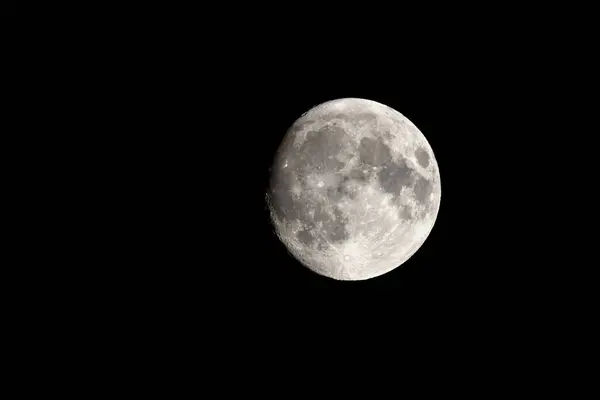 Almost Full Gray Textured Moon Black Sky — Stock Photo, Image