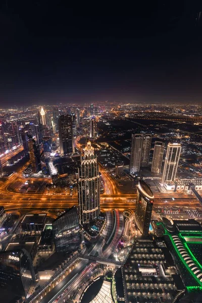 Eine Vertikale Luftaufnahme Der Innenstadt Von Dubai Bei Nacht Vom — Stockfoto